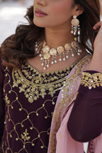 Vedant Vastram Heavy Embroidery & Sequins Work Pure Georgette Kurti Plazo Set With Dupatta - Wine | Grocsy