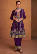 Lorenvalley Purple Chinon Embroidery With Sequince Work Salwar Kameez Stitched | Grocsy