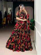 Lorenvalley Fashion Multicolor Marble Floral Printed Lehenga Choli with Dupatta | Grocsy
