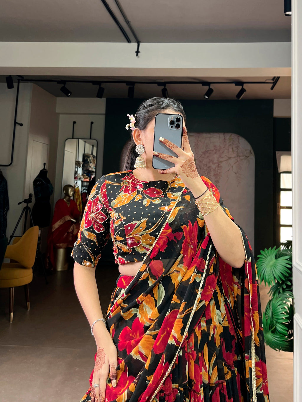 Lorenvalley Fashion Multicolor Marble Floral Printed Lehenga Choli with Dupatta | Grocsy