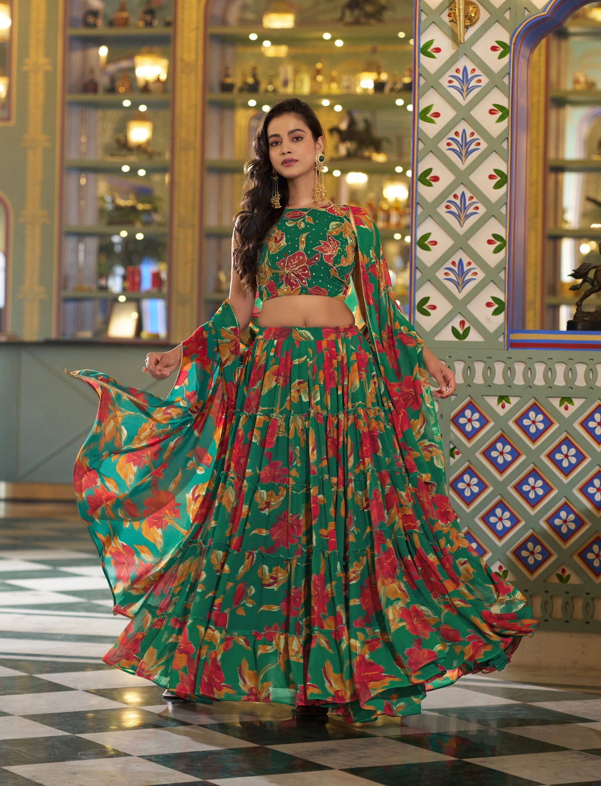 Lorenvalley Fashion Multicolor Marble Floral Printed Lehenga Choli With Dupatta | Grocsy