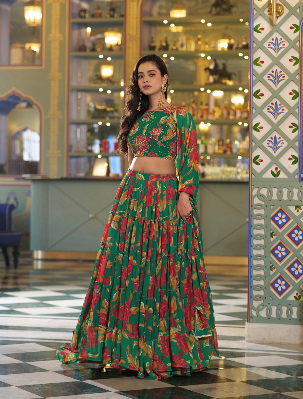 Lorenvalley Fashion Multicolor Marble Floral Printed Lehenga Choli With Dupatta | Grocsy