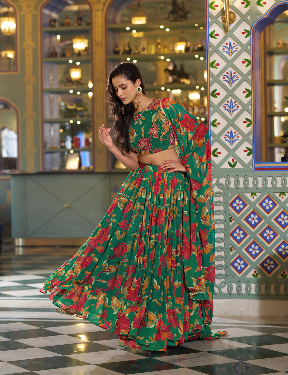 Lorenvalley Fashion Multicolor Marble Floral Printed Lehenga Choli With Dupatta | Grocsy