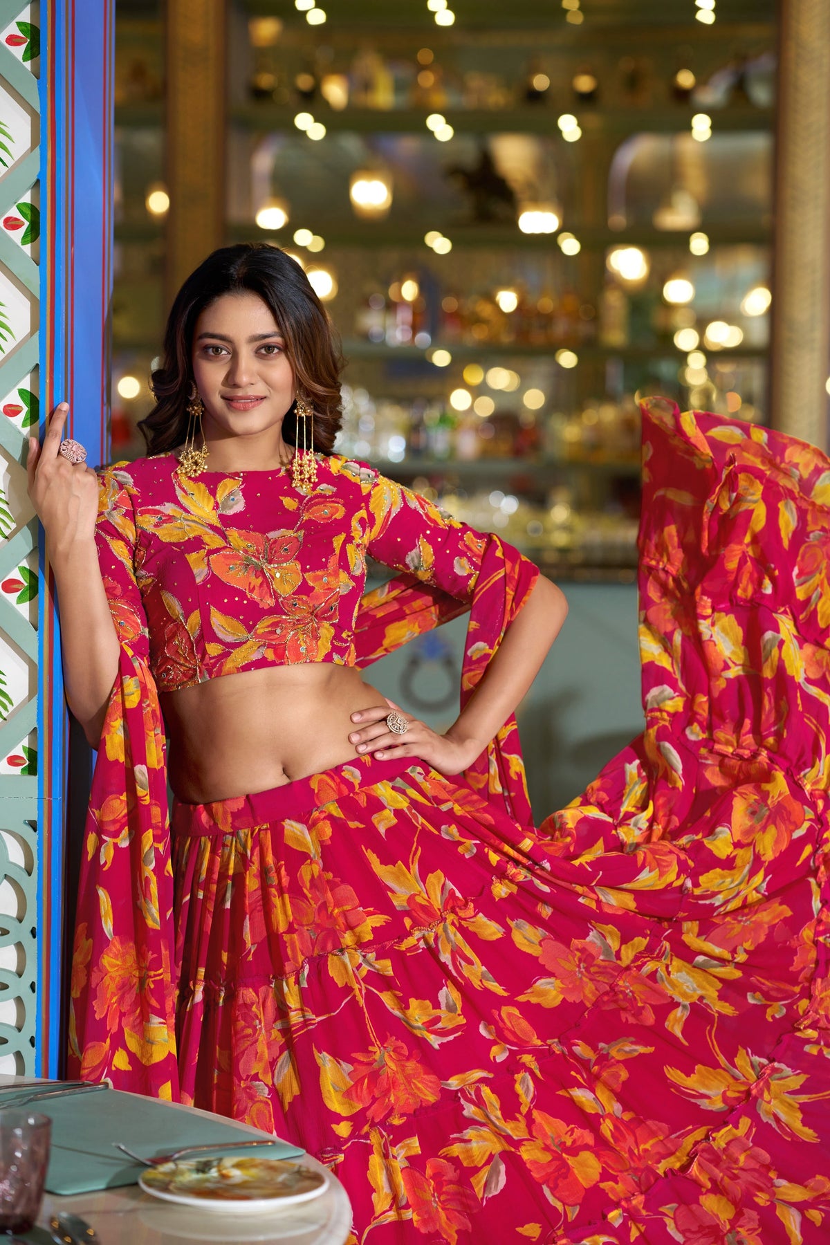 Lorenvalley Fashion Multicolor Marble Floral Printed Lehenga Choli With Dupatta | Grocsy