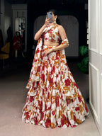 Lorenvalley Fashion Multicolor Marble Floral Printed Lehenga Choli with Dupatta | Grocsy
