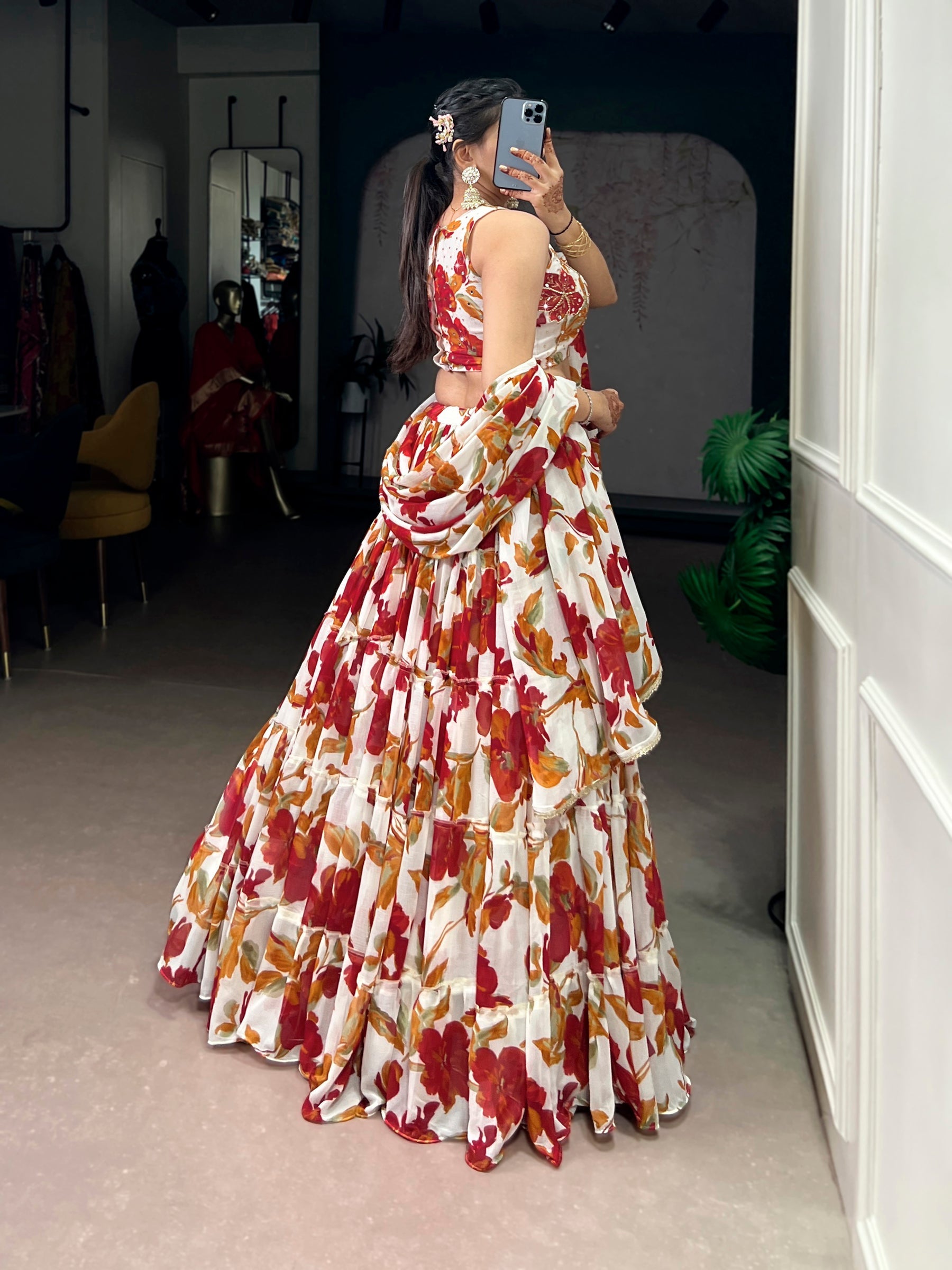Lorenvalley Fashion Multicolor Marble Floral Printed Lehenga Choli with Dupatta | Grocsy