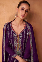 Lorenvalley Purple Chinon Embroidery With Sequince Work Salwar Kameez Stitched | Grocsy