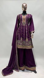 Lorenvalley Purple Chinon Embroidery With Sequince Work Salwar Kameez Stitched | Grocsy