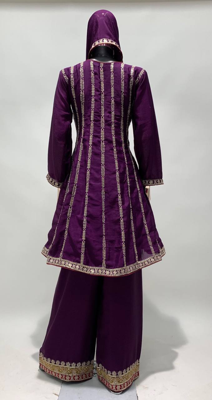 Lorenvalley Purple Chinon Embroidery With Sequince Work Salwar Kameez Stitched | Grocsy
