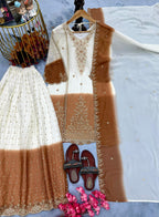 Anaita White & Brown Georgette Readymade Suit with Embroidery Thread Work | Grocsy