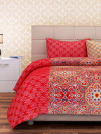 SEJ by Nisha Gupta Red Printed 180 TC Cotton Double Bedsheet with 2 Pillow Covers | Grocsy