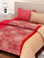 SEJ by Nisha Gupta Red Printed 180 TC Cotton Double Bedsheet with 2 Pillow Covers | Grocsy