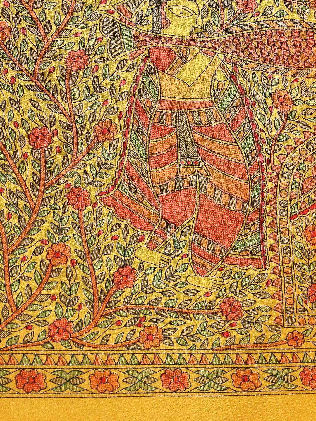 Saree Mall Yellow Art Silk Madhubani Print Saree | Grocsy