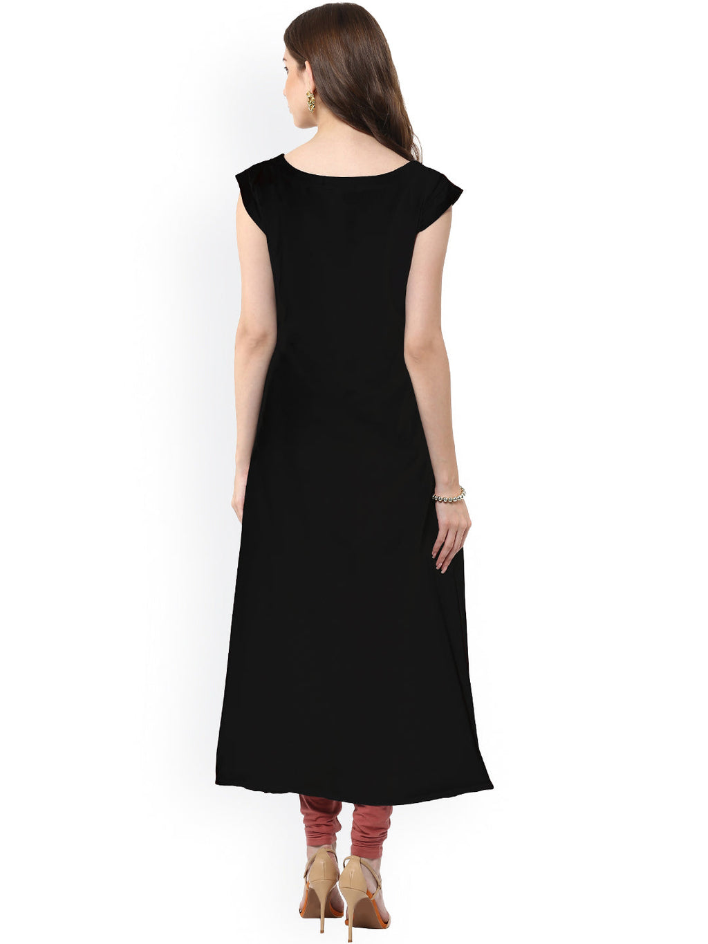 Janasya Women Black Floral Print A-Line Kurta | Grocsy