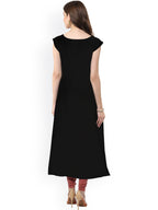 Janasya Women Black Floral Print A-Line Kurta | Grocsy
