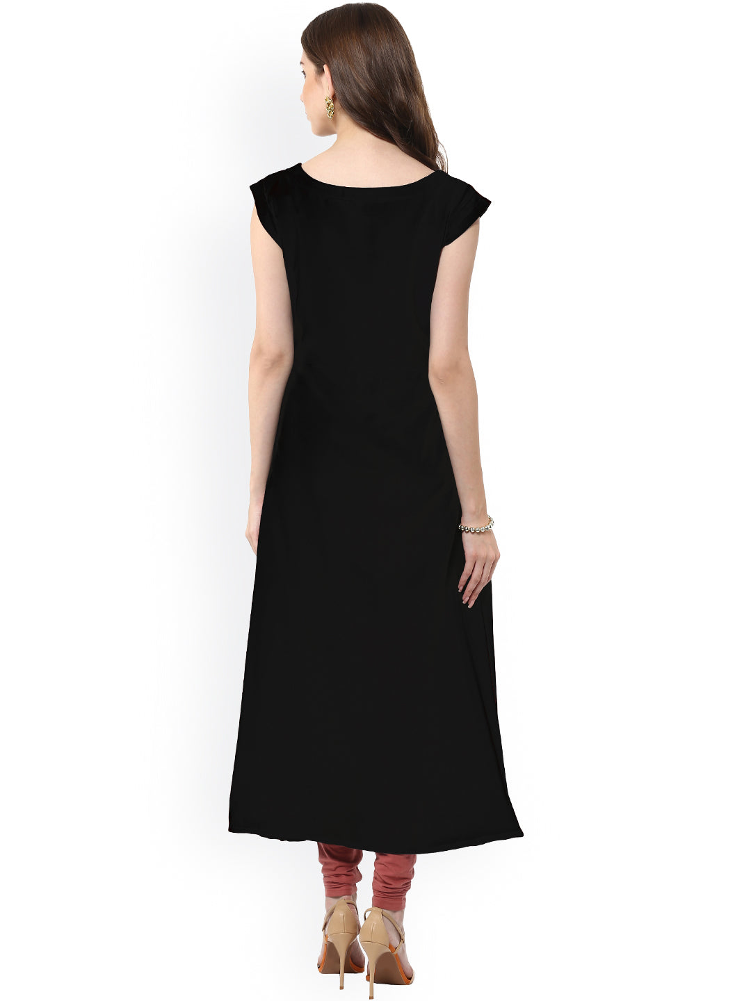 Janasya Women Black Floral Print A-Line Kurta | Grocsy
