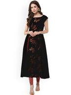 Janasya Women Black Floral Print A-Line Kurta | Grocsy