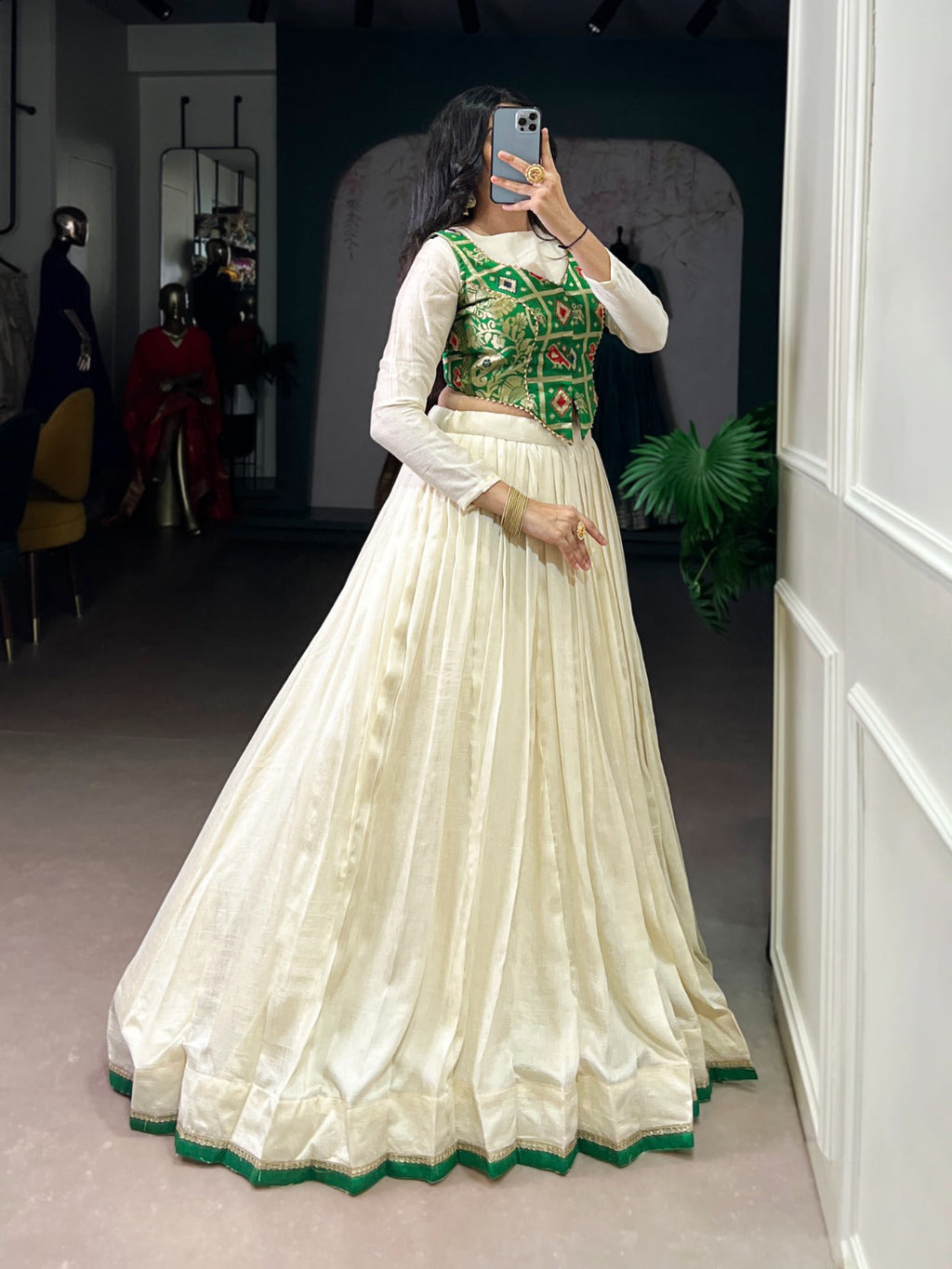 Lorenvalley Fashion Off White Vichitra Silk Lace Touch Up Lehenga Choli | Grocsy