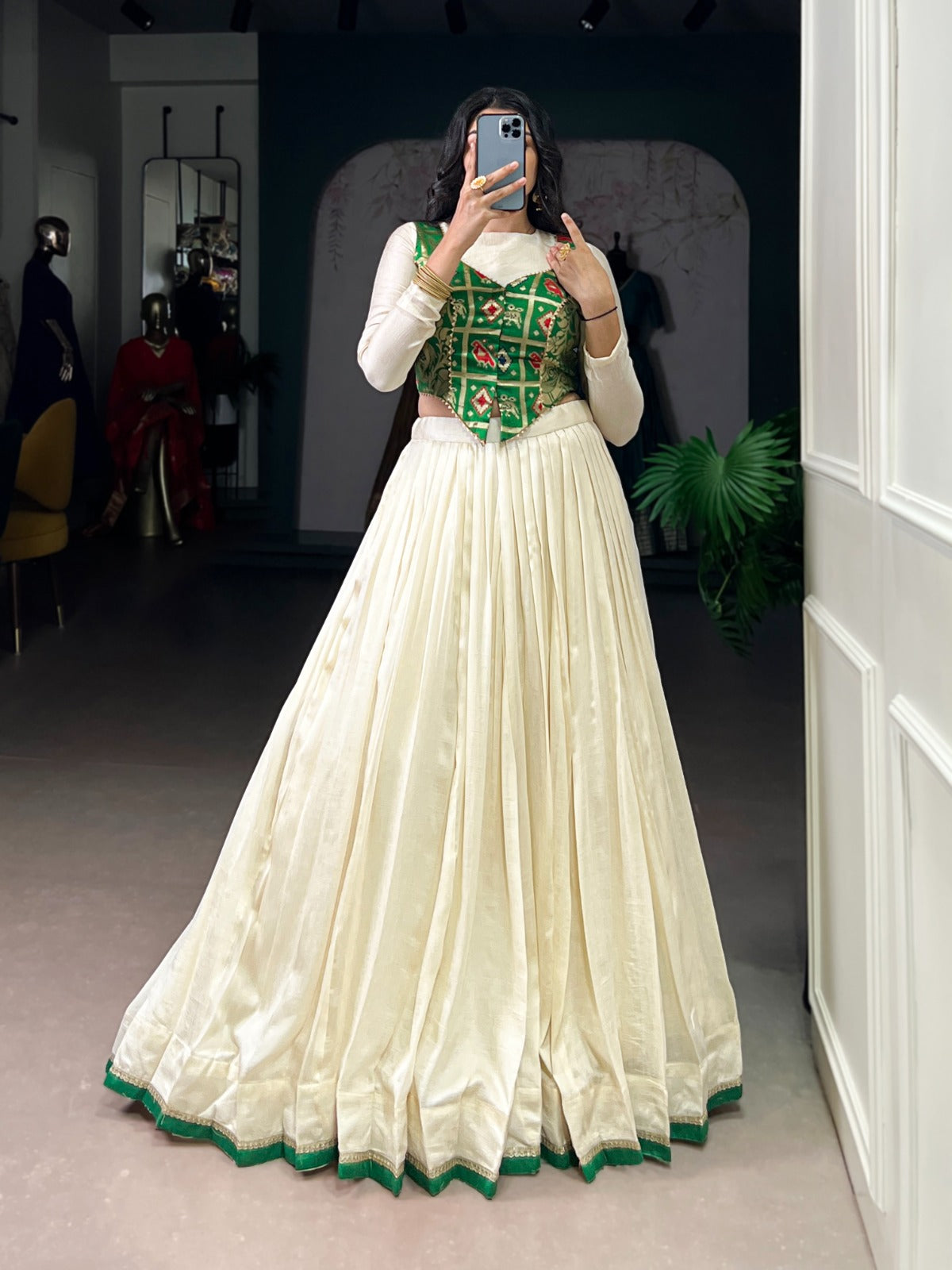 Lorenvalley Fashion Off White Vichitra Silk Lace Touch Up Lehenga Choli | Grocsy