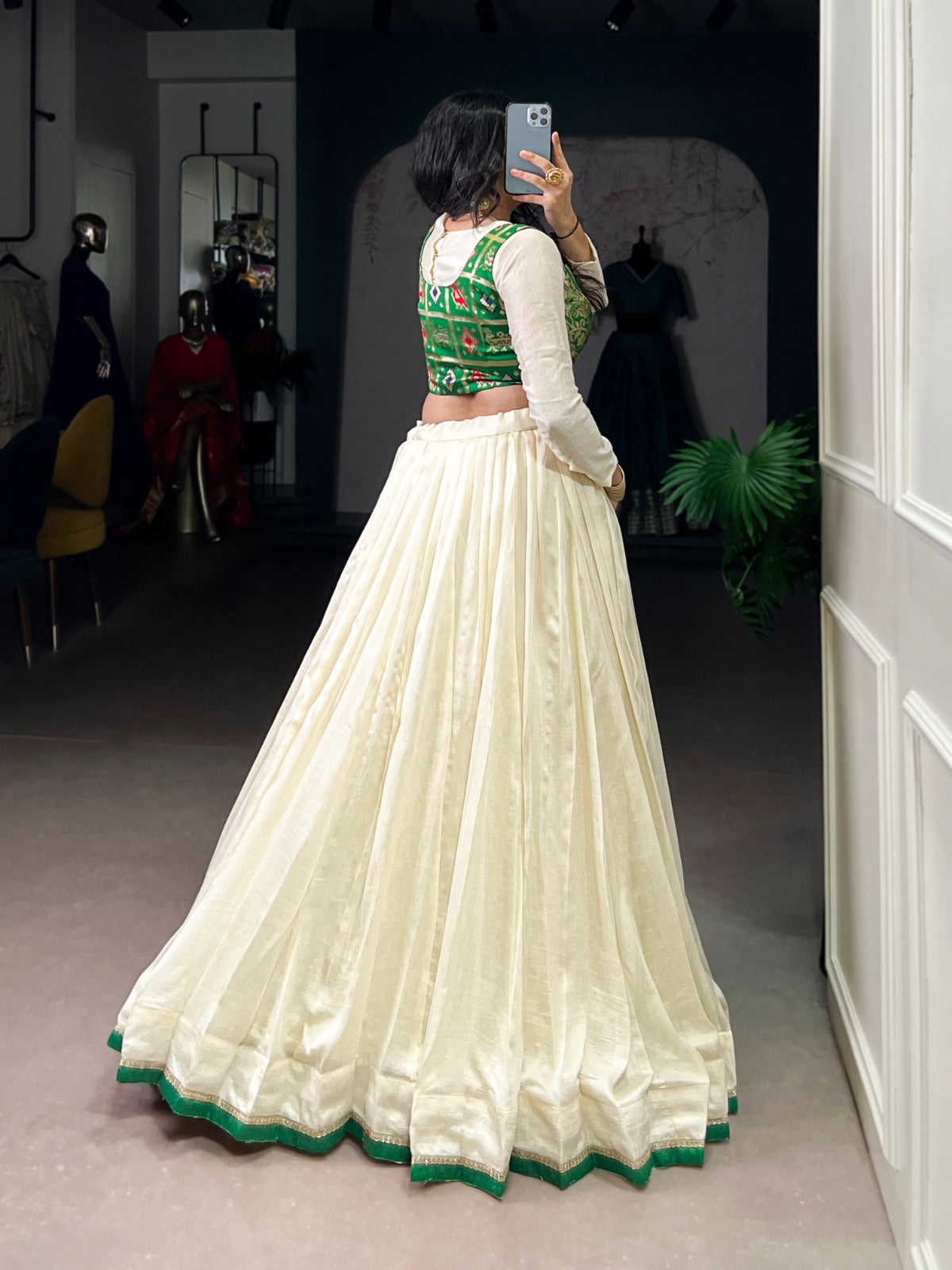 Lorenvalley Fashion Off White Vichitra Silk Lace Touch Up Lehenga Choli | Grocsy