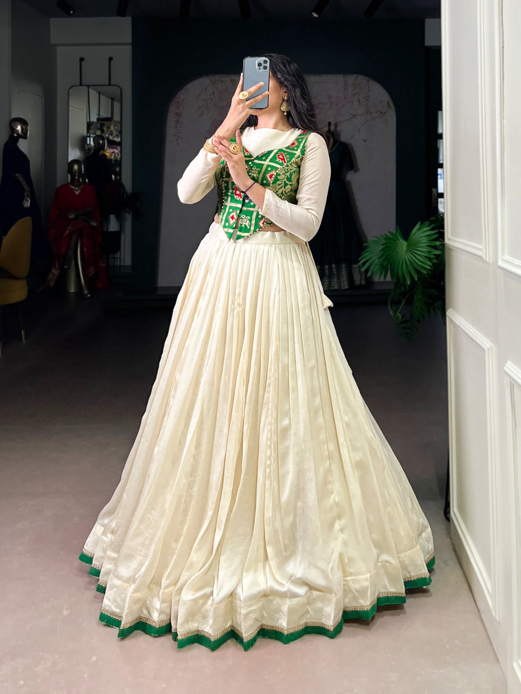 Lorenvalley Fashion Off White Vichitra Silk Lace Touch Up Lehenga Choli | Grocsy