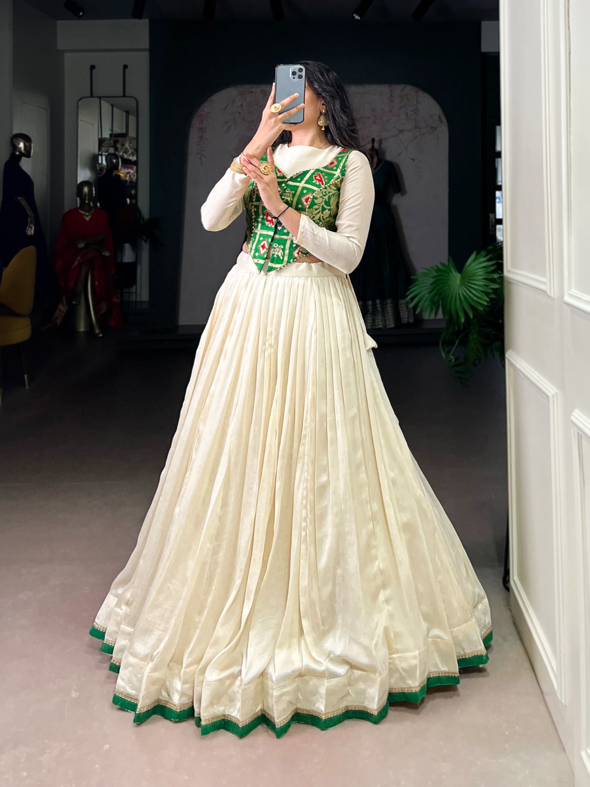 Lorenvalley Fashion Off White Vichitra Silk Lace Touch Up Lehenga Choli | Grocsy