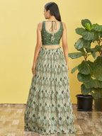 Tulsi Art Attractive Green Embroidered Chinon Mehendi Wear Lehenga Choli | Grocsy