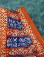 Mix of Blue and Orange Batik Printed Semi Chanderi Saree By Gayathri Reddy Designer Studio | Grocsy