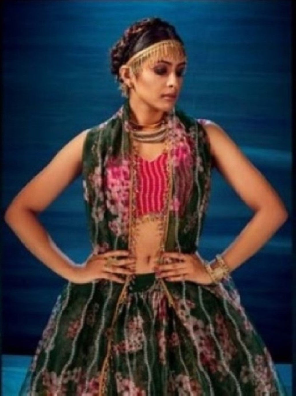 Anaita Dark-Green Organza Lehenga Choli With Sequence & Thread Work | Grocsy