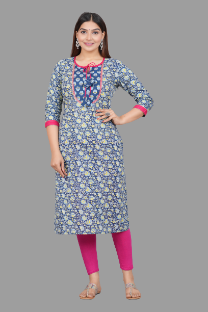 House of RP Women's NavyBlue Rayon Floral Print Kurta | Grocsy