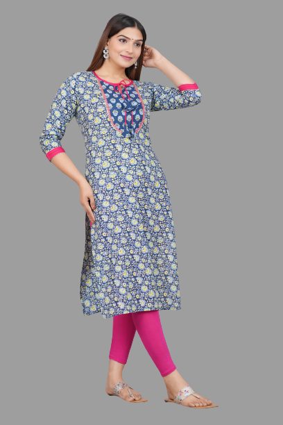 House of RP Women's NavyBlue Rayon Floral Print Kurta | Grocsy