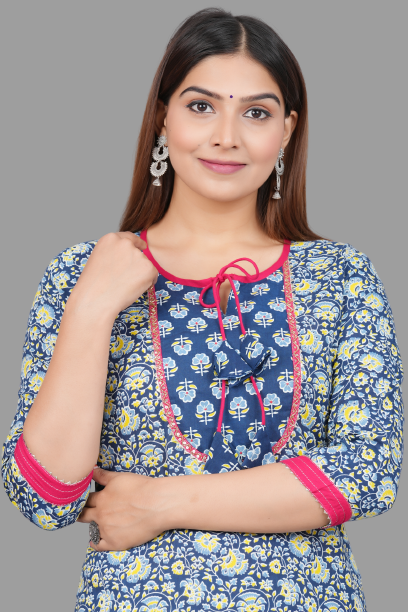 House of RP Women's NavyBlue Rayon Floral Print Kurta | Grocsy