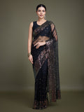 Monjolika Fashion Women'S Black Soft Net SareeWith Sequin Embellished Border And Pallu | Grocsy