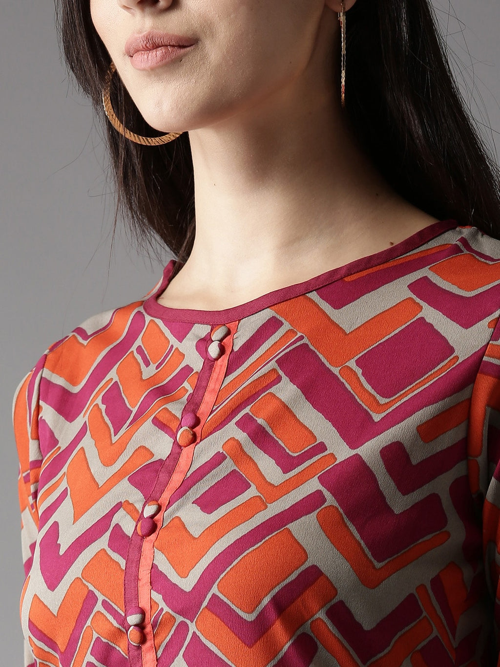 HERE&NOW Women Orange & Grey Printed Straight Kurta | Grocsy