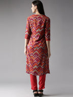 HERE&NOW Women Orange & Grey Printed Straight Kurta | Grocsy