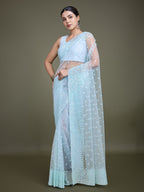 Monjolika Fashion Women'S Light Sky Blue Soft Net SareeWith Sequin Embellished Border And Pallu | Grocsy