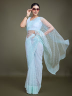 Monjolika Fashion Women'S Light Sky Blue Soft Net SareeWith Sequin Embellished Border And Pallu | Grocsy