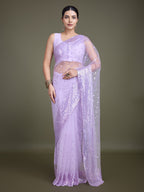 Monjolika Fashion Women'S Lavender Soft Net SareeWith Sequin Embellished Border And Pallu | Grocsy