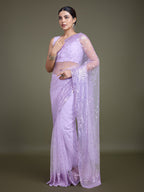 Monjolika Fashion Women'S Lavender Soft Net SareeWith Sequin Embellished Border And Pallu | Grocsy