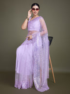 Monjolika Fashion Women'S Lavender Soft Net SareeWith Sequin Embellished Border And Pallu | Grocsy