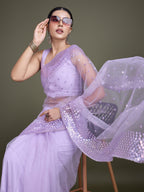 Monjolika Fashion Women'S Lavender Soft Net SareeWith Sequin Embellished Border And Pallu | Grocsy