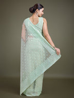 Monjolika Fashion Women'S Light Green Soft Net SareeWith Sequin Embellished Border And Pallu | Grocsy