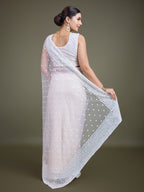 Monjolika Fashion Women'S White Soft Net SareeWith Sequin Embellished Border And Pallu | Grocsy