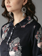 HERE&NOW Women Navy Printed Straight Kurta | Grocsy