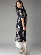 HERE&NOW Women Navy Printed Straight Kurta | Grocsy