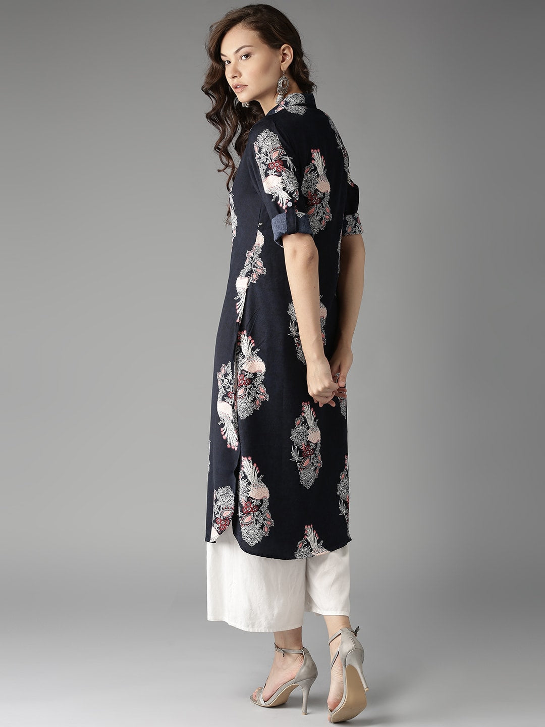 HERE&NOW Women Navy Printed Straight Kurta | Grocsy