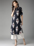 HERE&NOW Women Navy Printed Straight Kurta | Grocsy