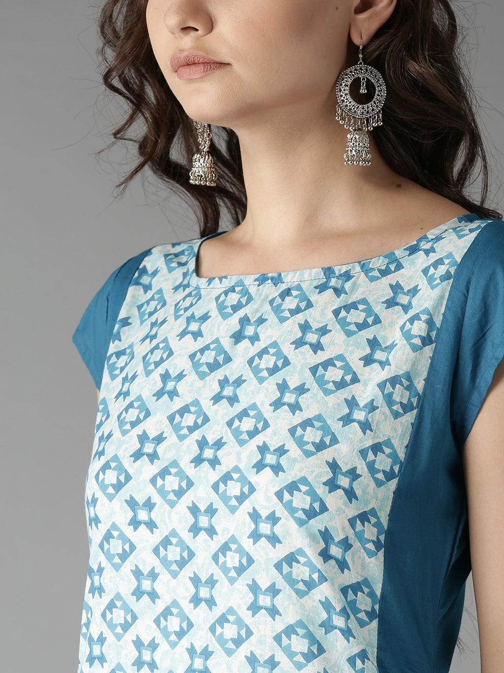 HERE&NOW Women Blue & Off-White Printed Straight Kurta | Grocsy