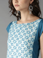 HERE&NOW Women Blue & Off-White Printed Straight Kurta | Grocsy
