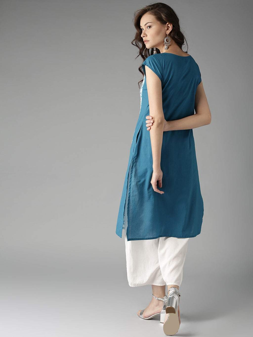 HERE&NOW Women Blue & Off-White Printed Straight Kurta | Grocsy